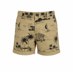 Kids Fawn Tropical Print Cotton Shorts with Button Closure BloomUp