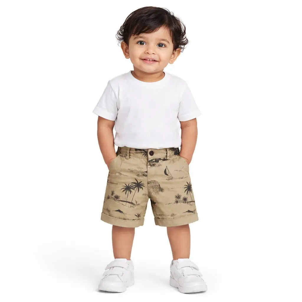 Kids Fawn Tropical Print Cotton Shorts with Button Closure BloomUp