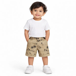 Kids Fawn Tropical Print Cotton Shorts with Button Closure BloomUp