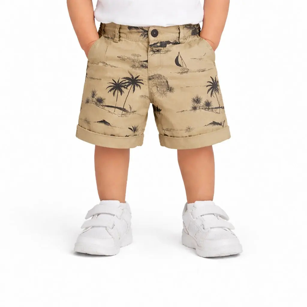 Kids Fawn Tropical Print Cotton Shorts with Button Closure BloomUp
