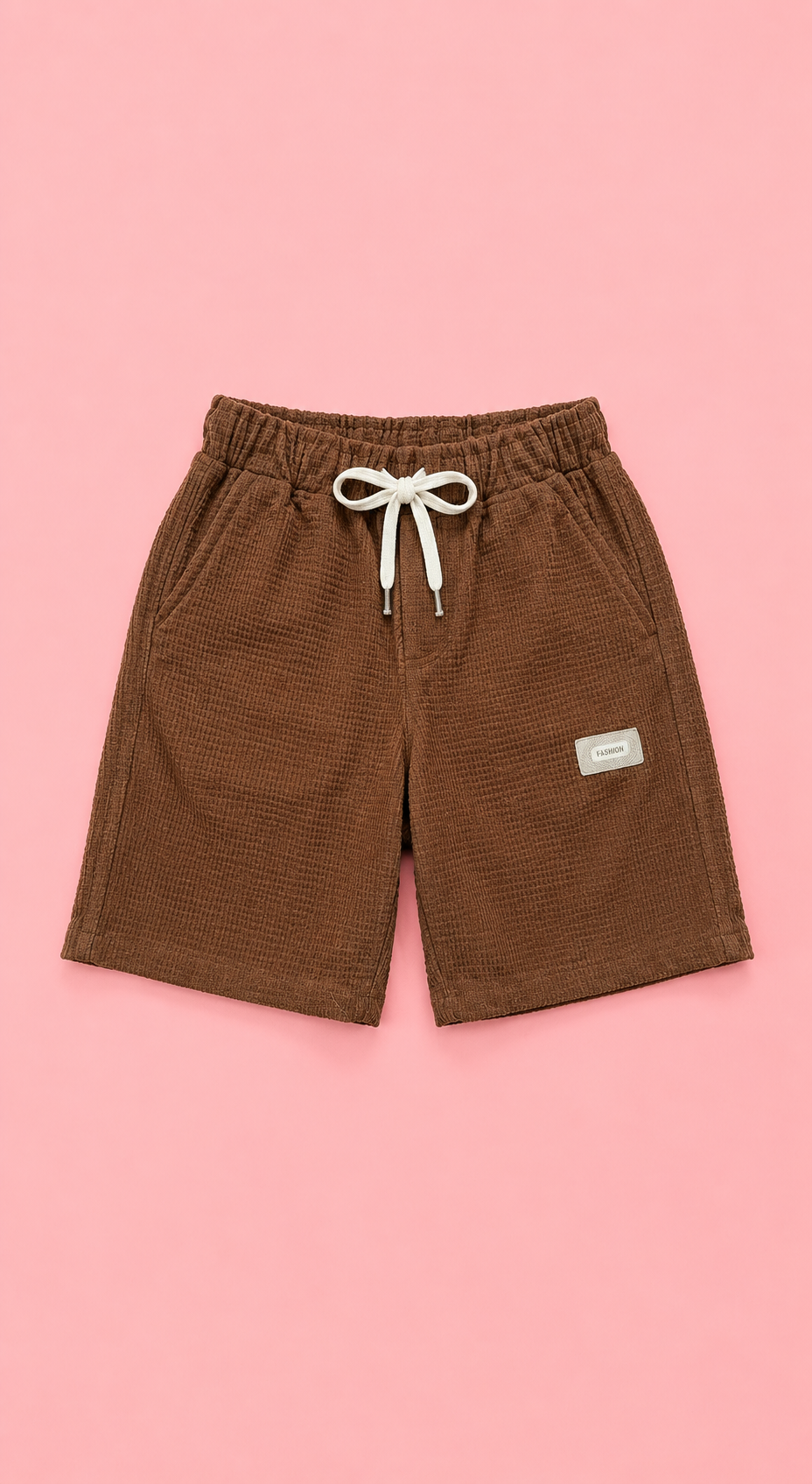 Brown Textured Drawstring Shorts for Boys – Soft Cotton Casual Summer Shorts BloomUp