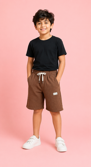 Brown Textured Drawstring Shorts for Boys – Soft Cotton Casual Summer Shorts BloomUp