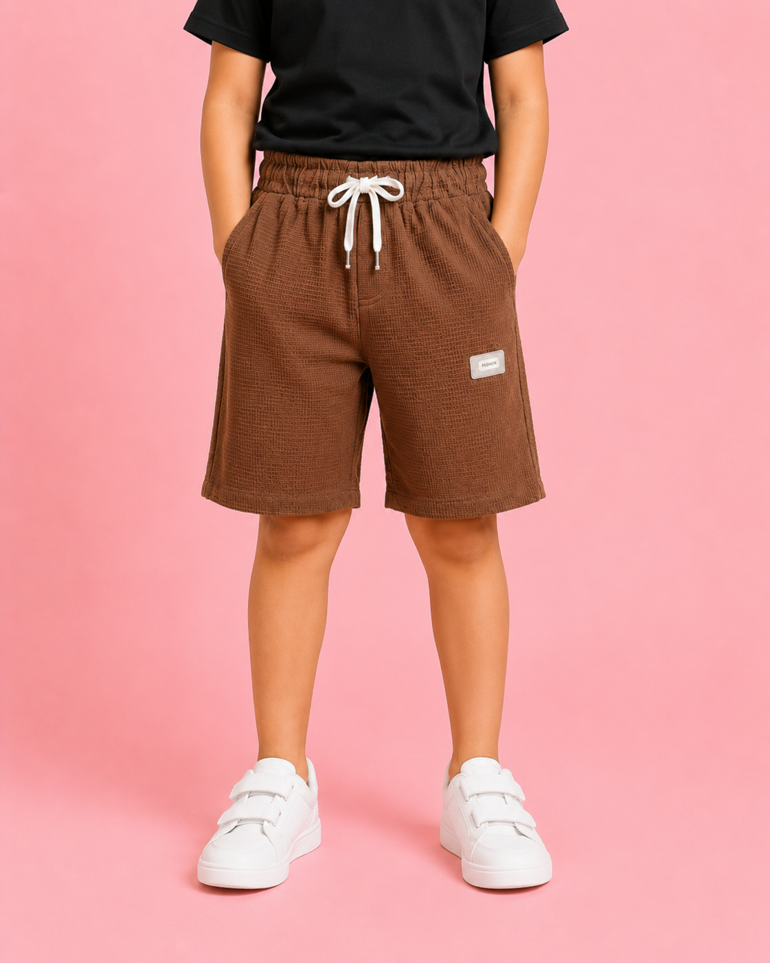 Brown Textured Drawstring Shorts for Boys – Soft Cotton Casual Summer Shorts BloomUp