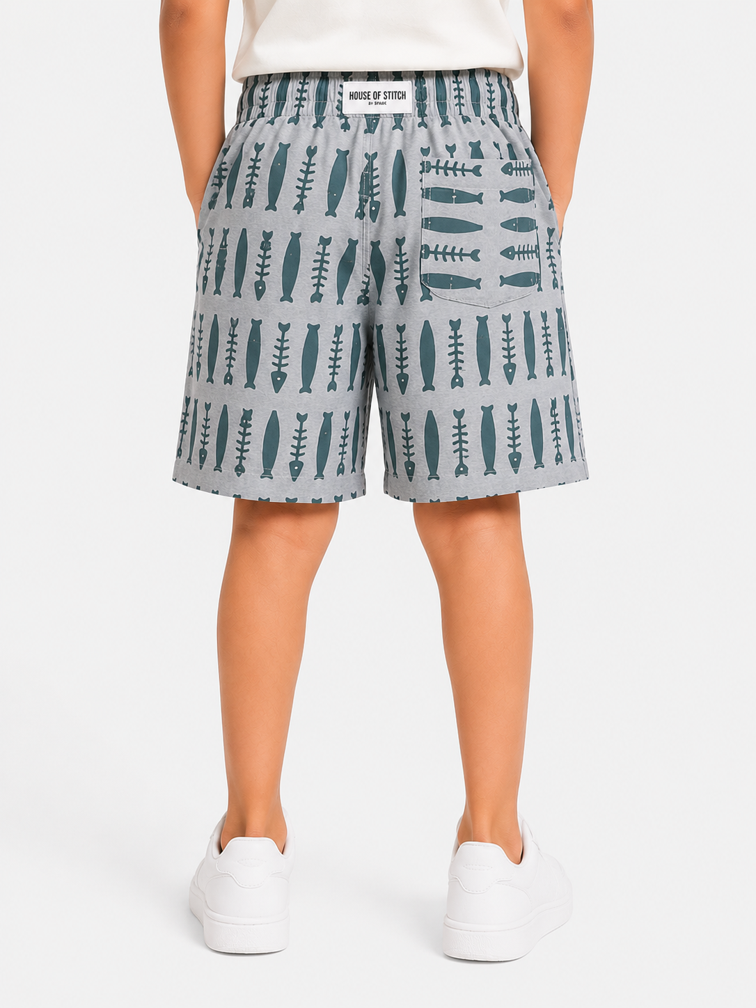 Boys Grey Geometric Printed Shorts Soft Cotton Bottom Wear BloomUp
