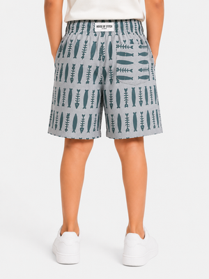 Boys Grey Geometric Printed Shorts Soft Cotton Bottom Wear BloomUp