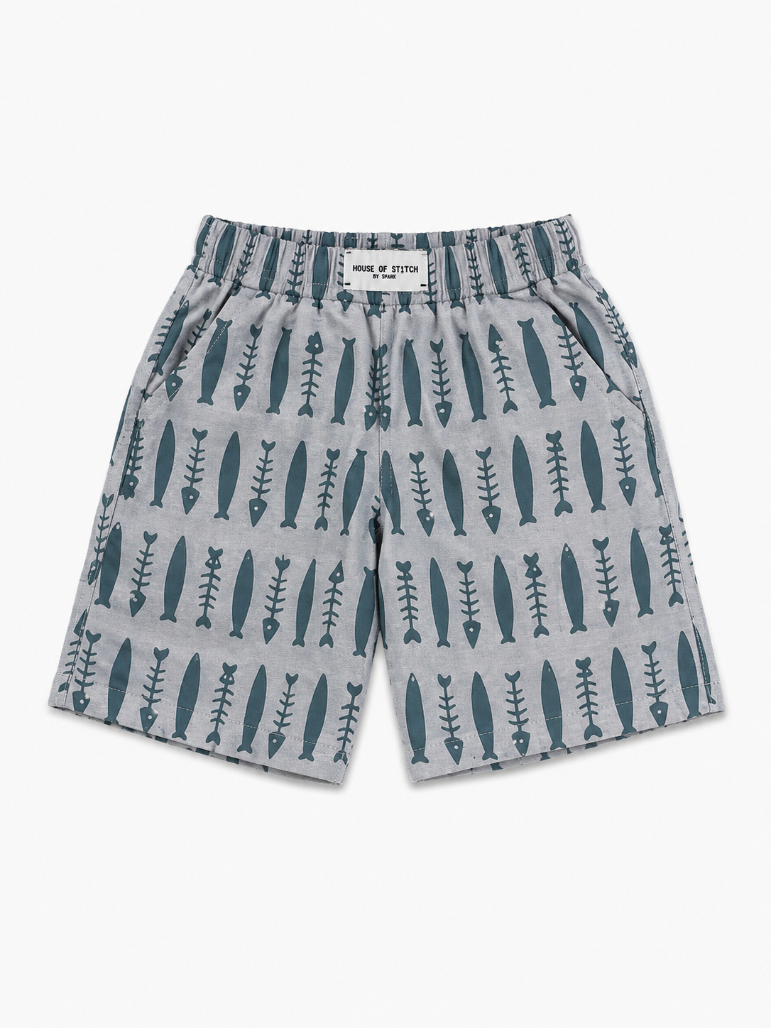 Boys Grey Geometric Printed Shorts Soft Cotton Bottom Wear BloomUp