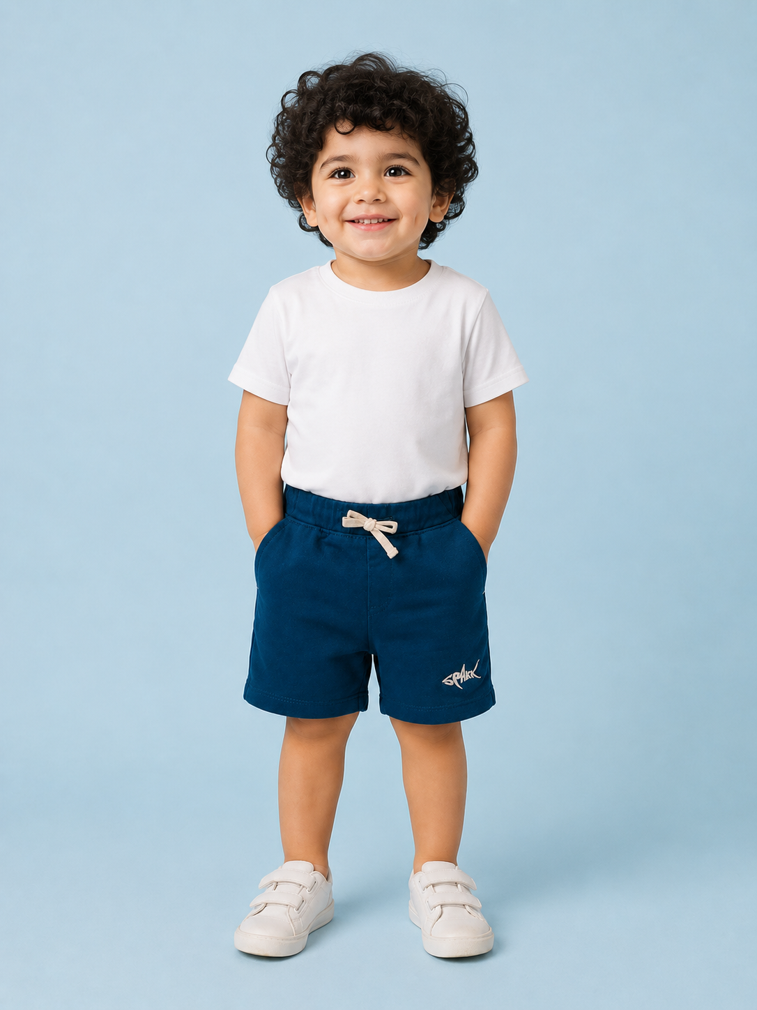 Navy Blue Drawstring Shorts for Boys – Soft Cotton Blend Casual Summer Shorts BloomUp