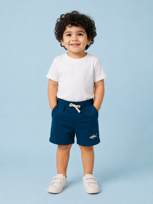 Navy Blue Drawstring Shorts for Boys – Soft Cotton Blend Casual Summer Shorts BloomUp