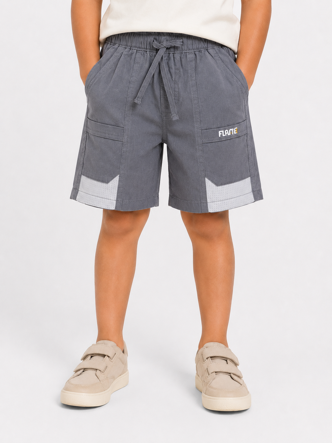Boys Grey Cargo Style Shorts Soft Cotton Bottom Wear BloomUp