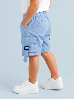 Sky Blue Cargo Shorts for Boys – Multi-Pocket Cotton Casual Summer Shorts BloomUp