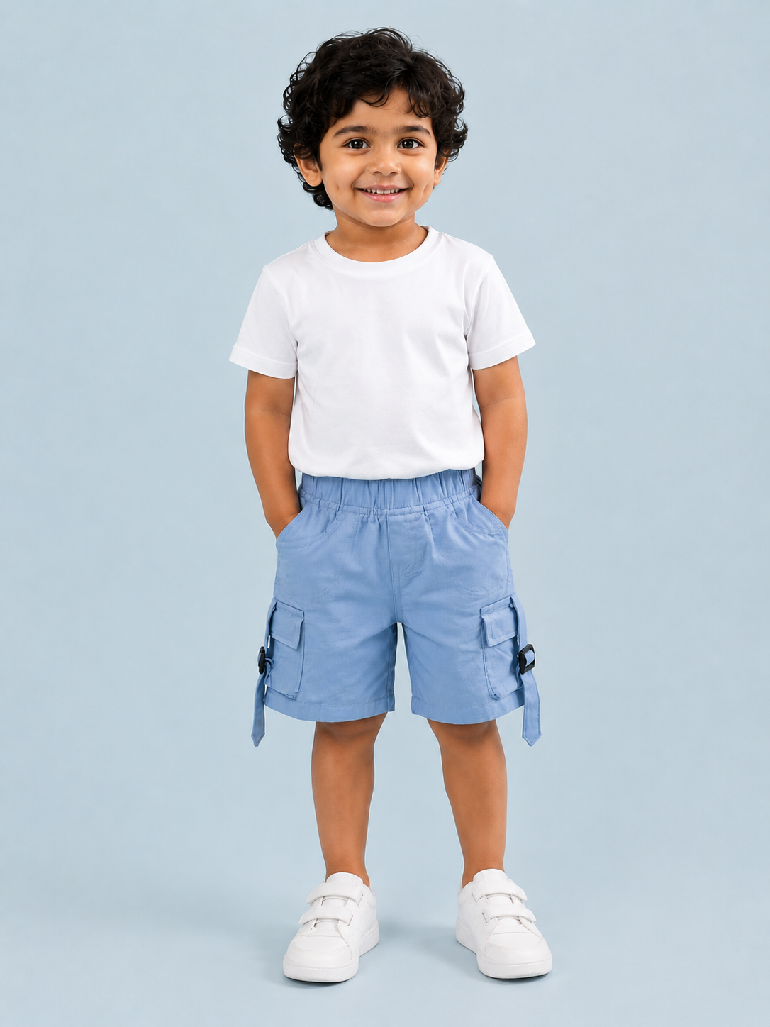 Sky Blue Cargo Shorts for Boys – Multi-Pocket Cotton Casual Summer Shorts BloomUp