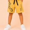 Mustard Universe Graphic Knitted Shorts for Boys – Soft Cotton Summer Wear