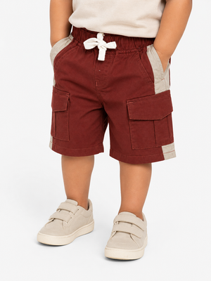 Boys Burgundy Cargo Shorts With Soft Cotton Bottom Wear BloomUp