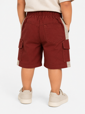 Boys Burgundy Cargo Shorts With Soft Cotton Bottom Wear BloomUp