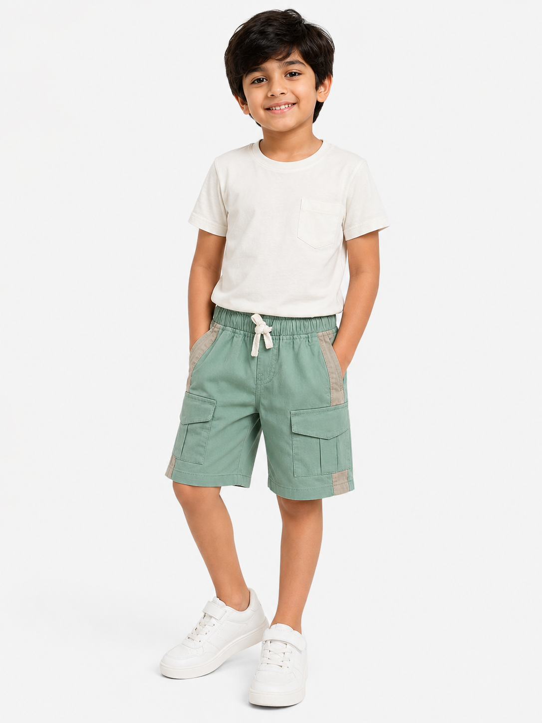 Boys Mint Green Cargo Shorts Soft Cotton Bottom Wear BloomUp