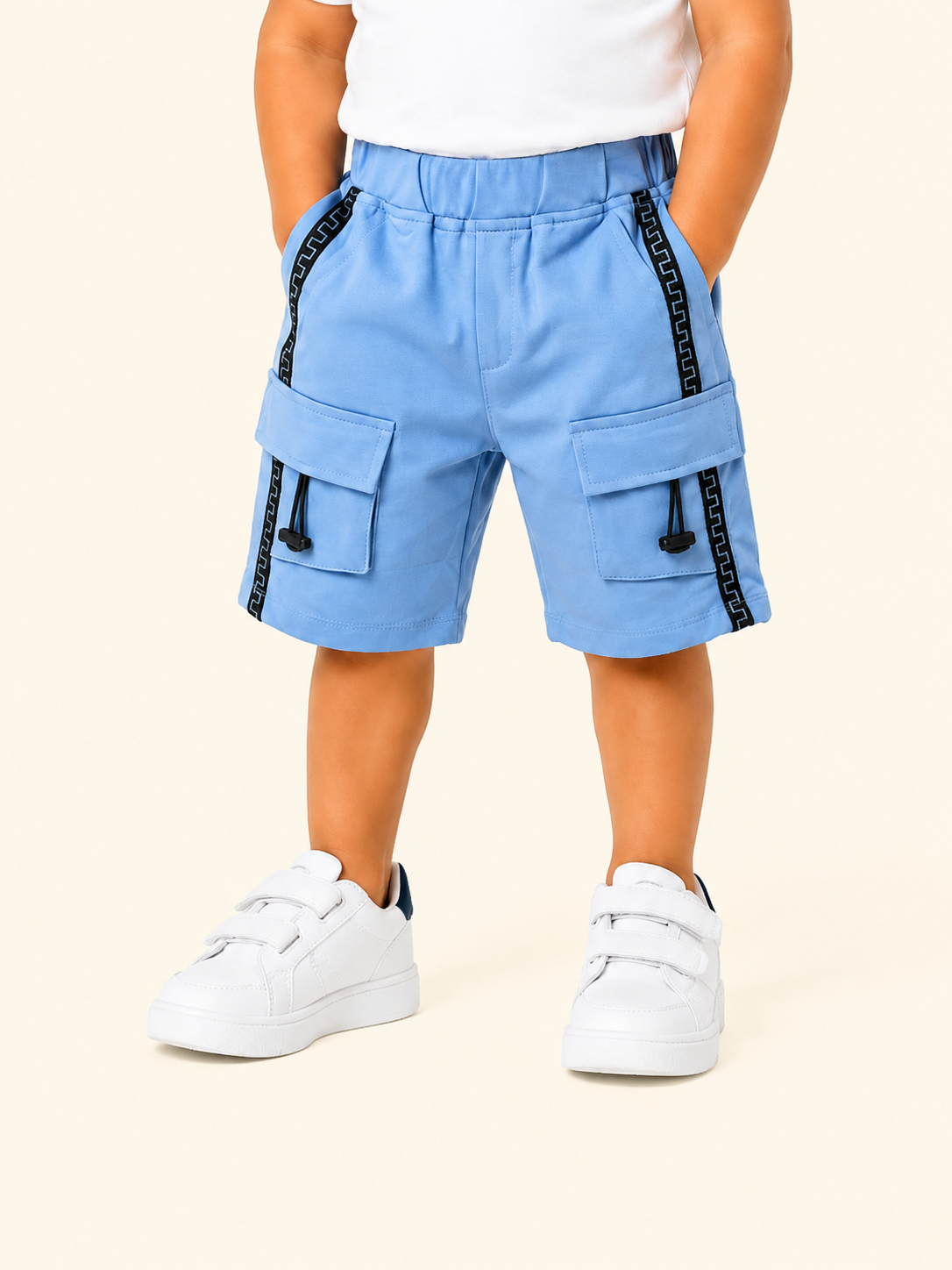 Sky Blue Utility Cargo Shorts for Boys – Multi-Pocket Cotton Blend Summer Shorts BloomUp