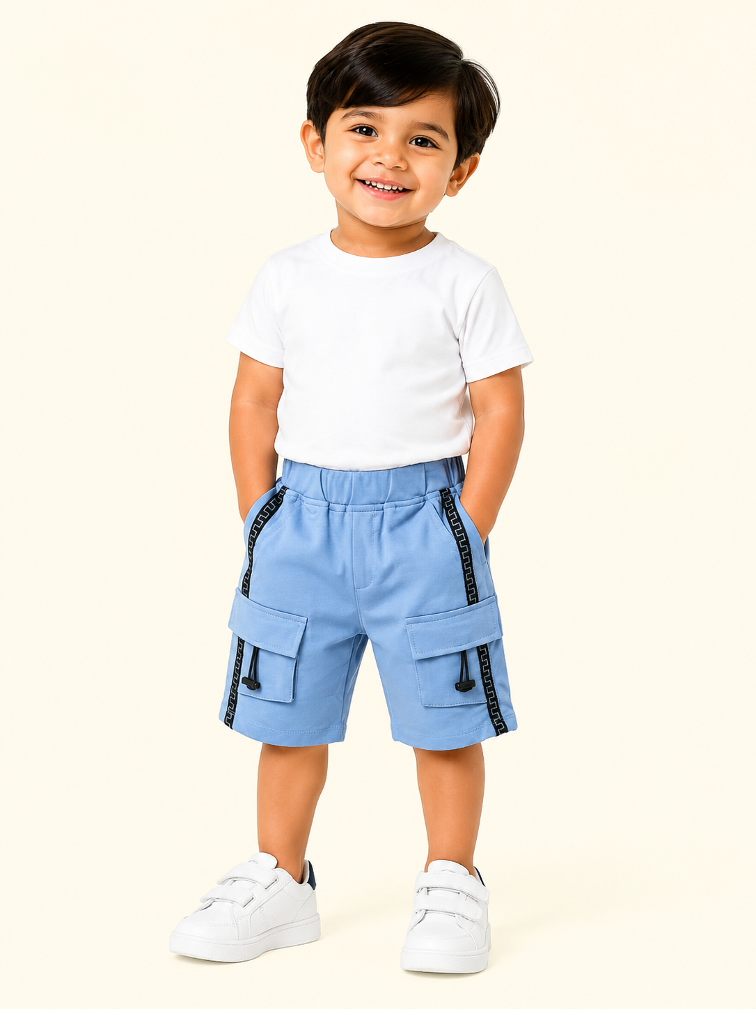 Sky Blue Utility Cargo Shorts for Boys – Multi-Pocket Cotton Blend Summer Shorts BloomUp