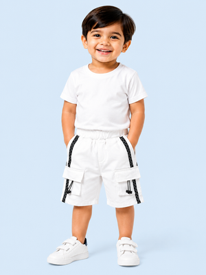 White Utility Cargo Shorts for Boys – Multi-Pocket Cotton Blend Summer Shorts BloomUp