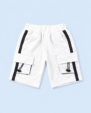 White Utility Cargo Shorts for Boys – Multi-Pocket Cotton Blend Summer Shorts BloomUp