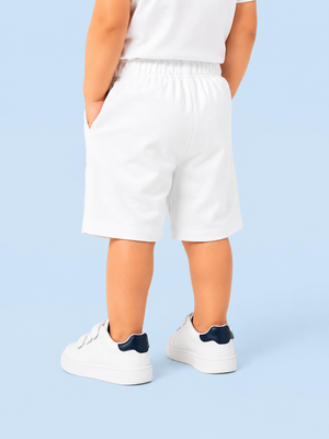 White Utility Cargo Shorts for Boys – Multi-Pocket Cotton Blend Summer Shorts BloomUp