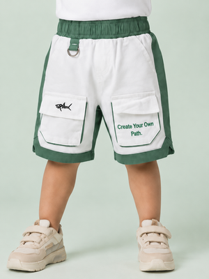 White & Green Cargo Shorts for Boys – Multi-Pocket Printed Summer Shorts BloomUp