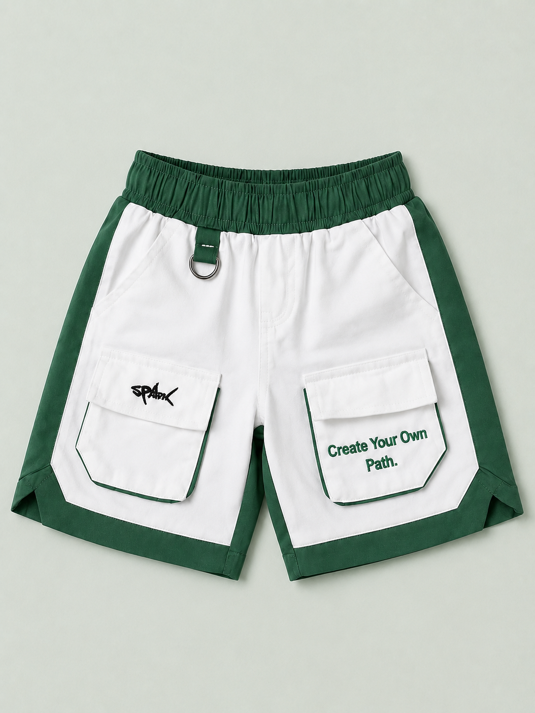 White & Green Cargo Shorts for Boys – Multi-Pocket Printed Summer Shorts BloomUp