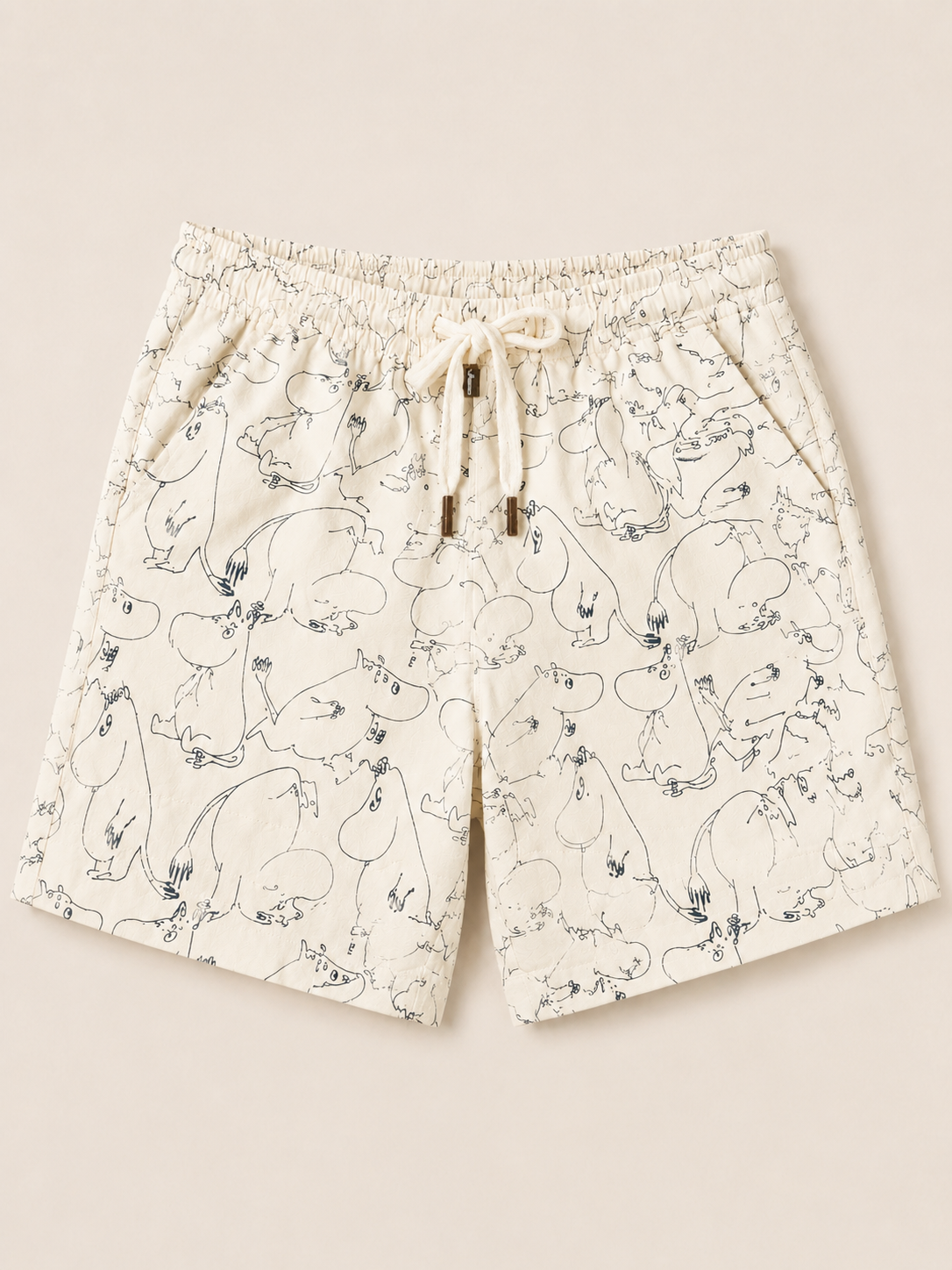 Cream Cartoon Print Shorts for Boys – Soft Cotton Drawstring Summer Shorts BloomUp