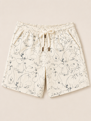 Cream Cartoon Print Shorts for Boys – Soft Cotton Drawstring Summer Shorts BloomUp