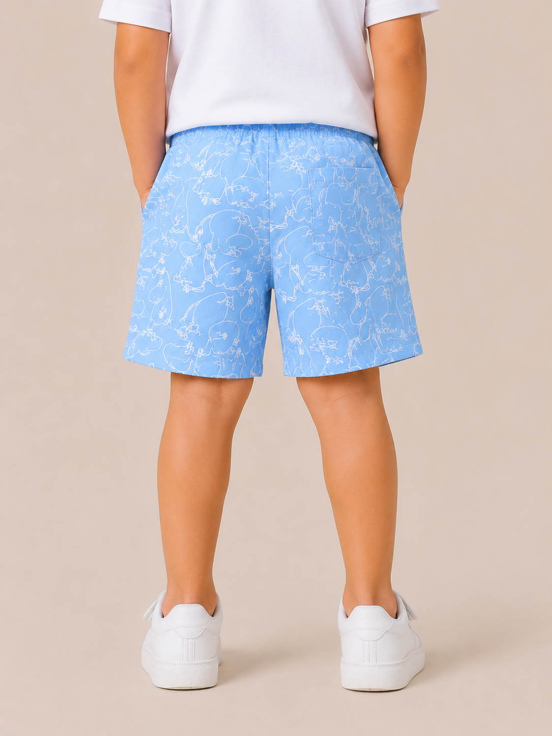 Sky Blue Cartoon Print Shorts for Boys – Soft Cotton Drawstring Summer Shorts BloomUp