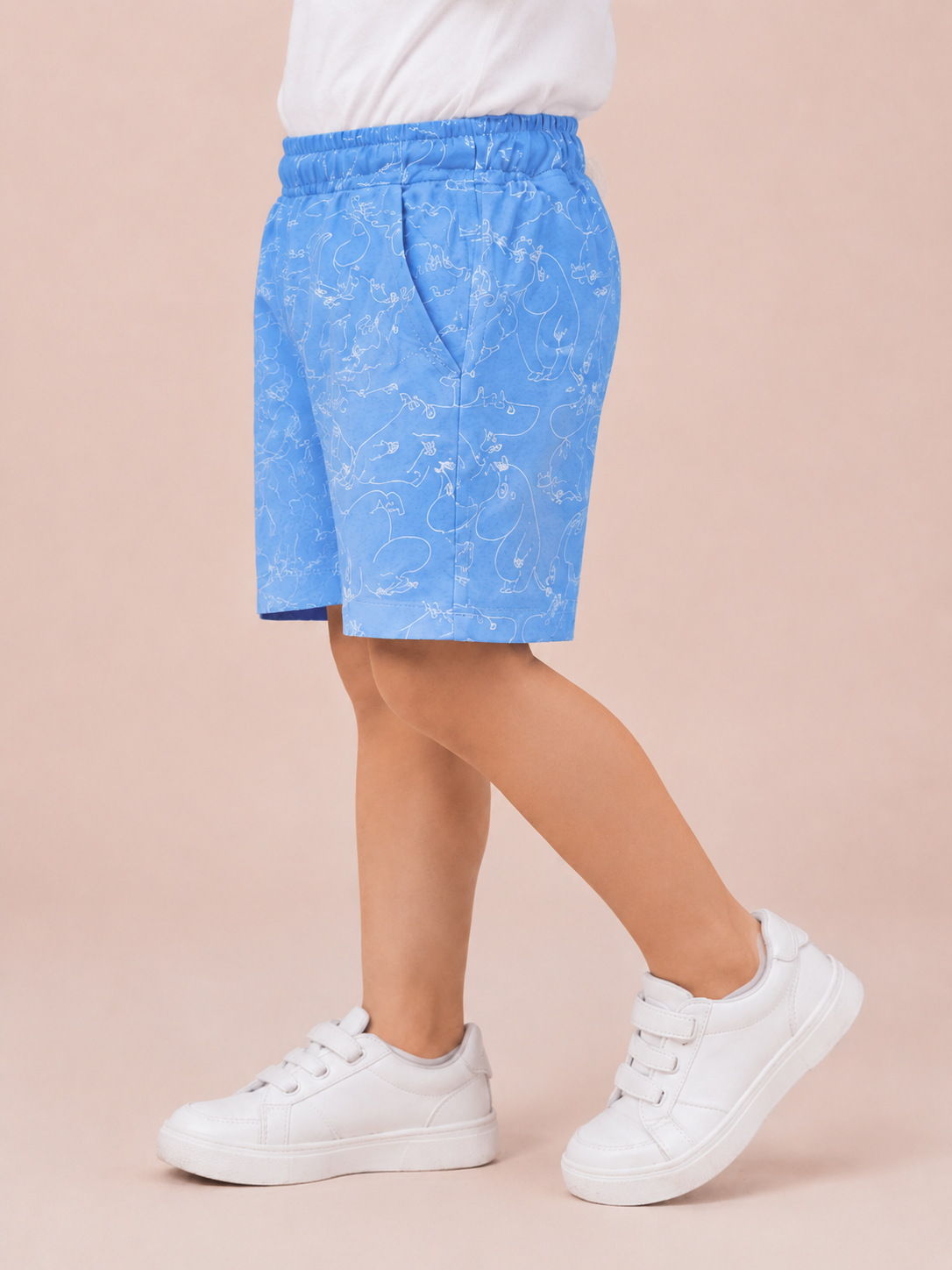 Sky Blue Cartoon Print Shorts for Boys – Soft Cotton Drawstring Summer Shorts BloomUp