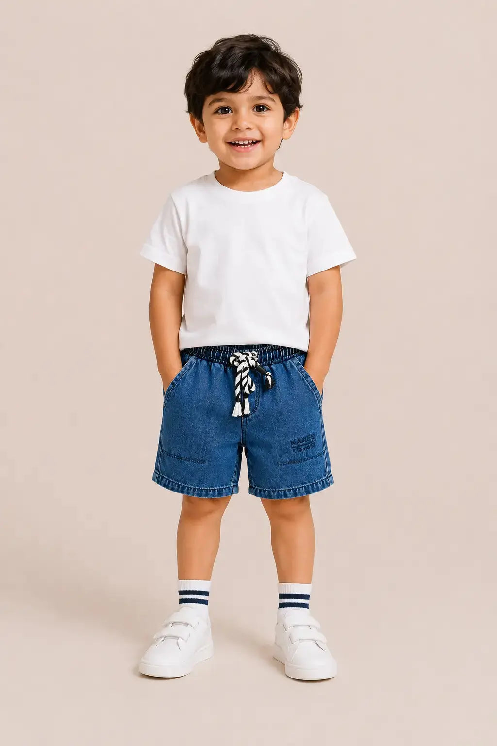 BloomUp Denim Look Drawstring Shorts for Boys – Soft Cotton Casual Summer Shorts