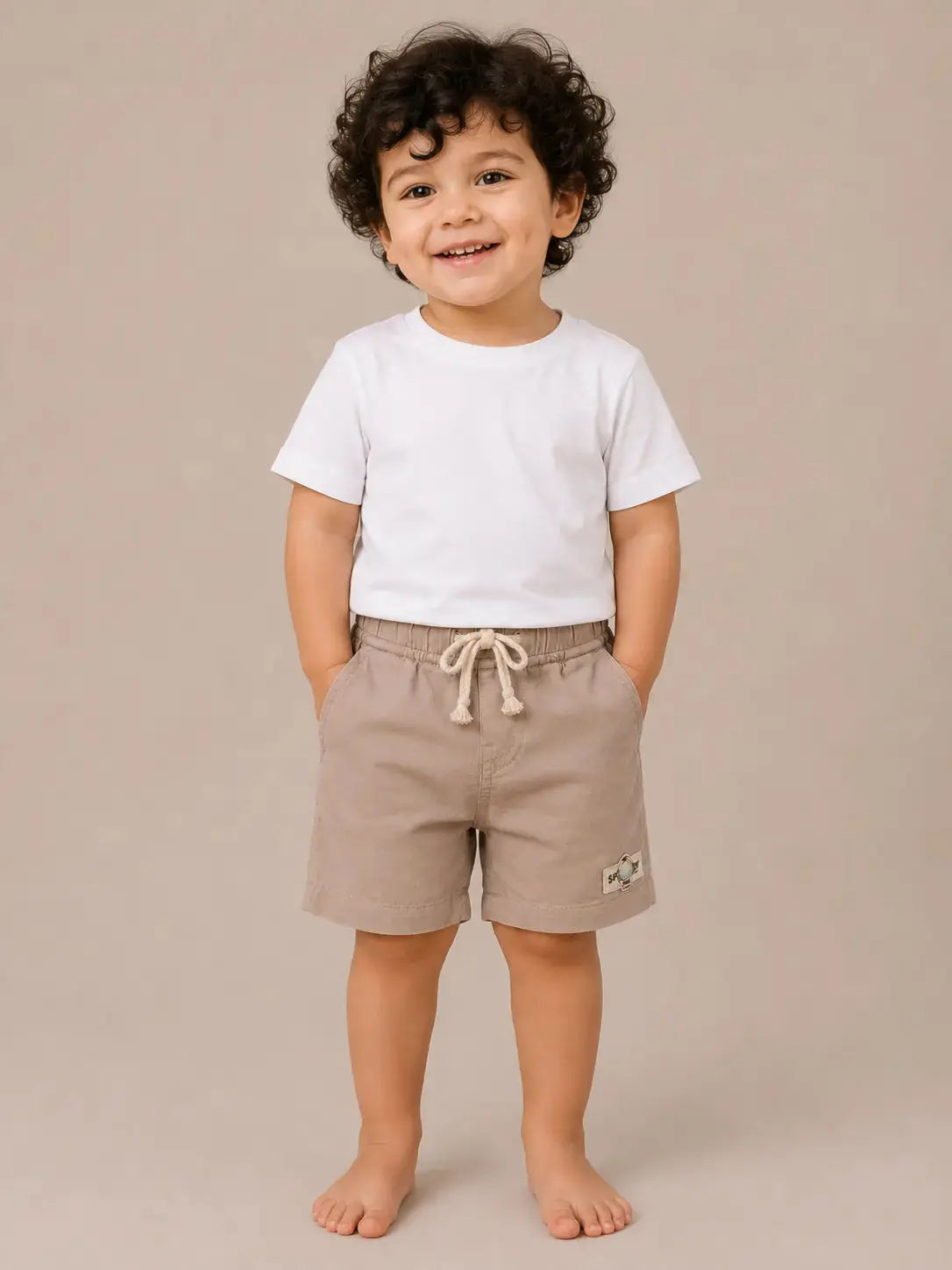 BloomUp Beige Drawstring Shorts for Boys – Soft Cotton Casual Summer Shorts
