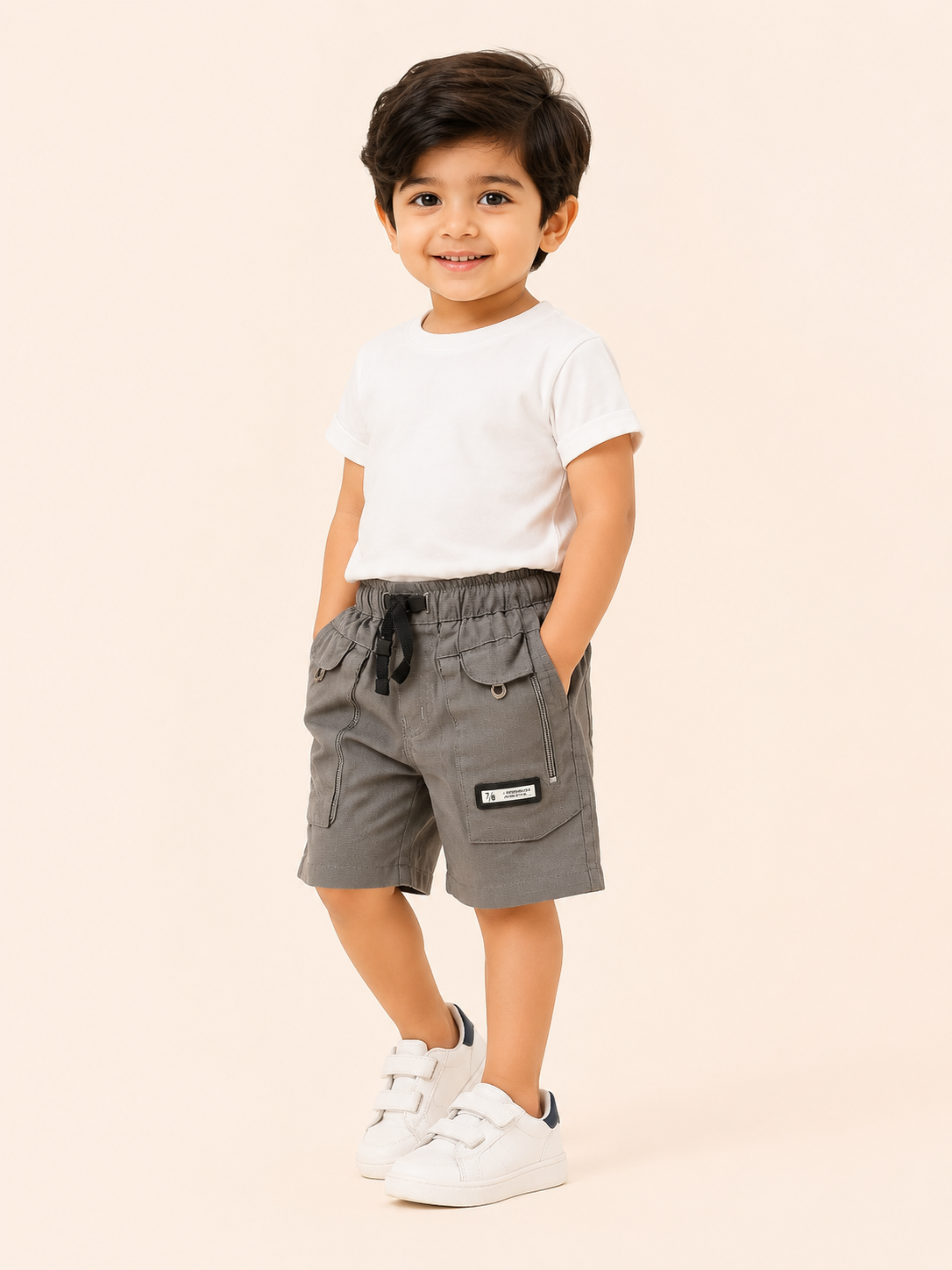 Charcoal Grey Utility Cargo Shorts for Boys – Multi-Pocket Cotton Summer Shorts BloomUp