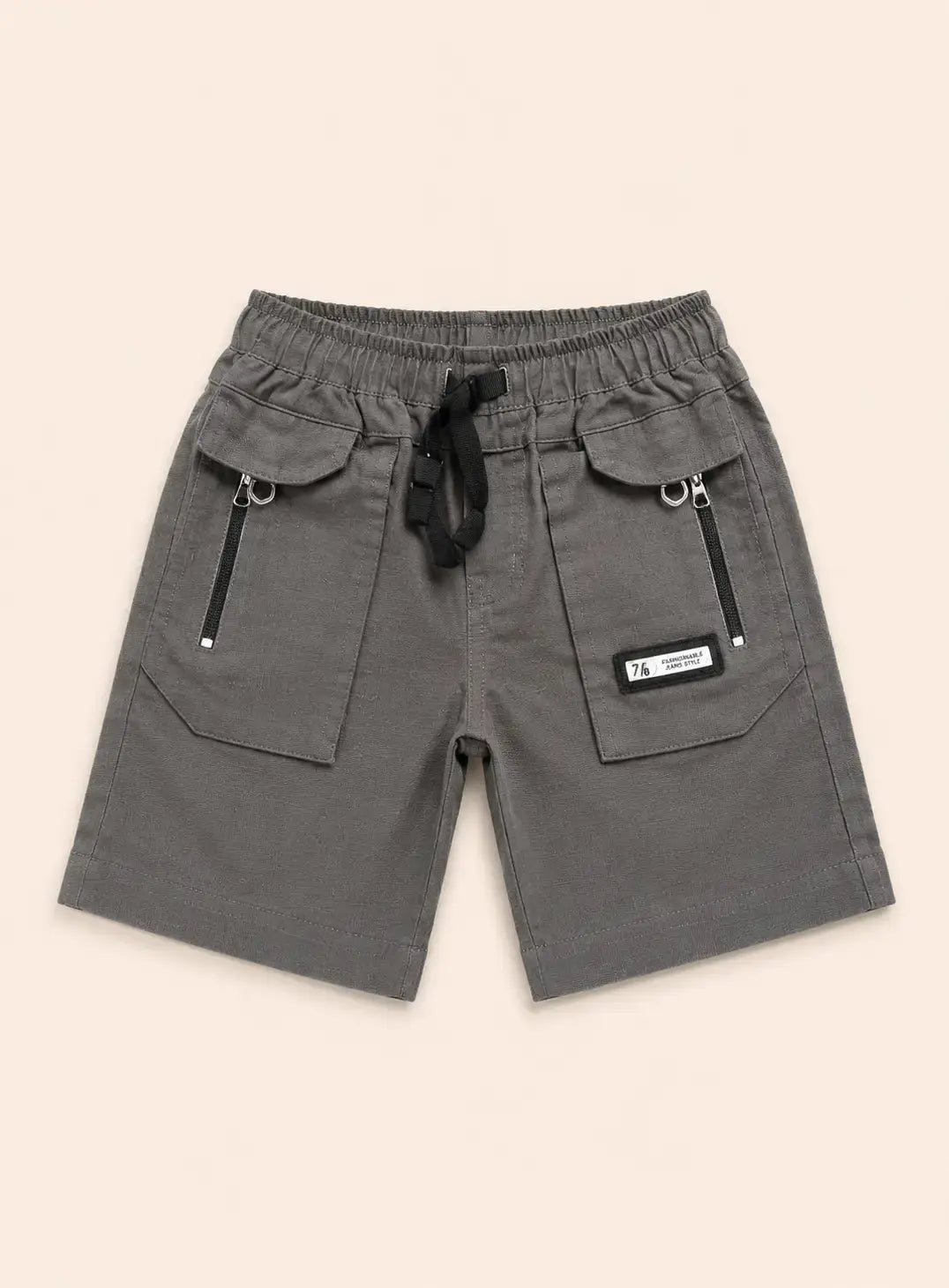 BloomUp Charcoal Grey Utility Cargo Shorts for Boys – Multi-Pocket Cotton Summer Shorts
