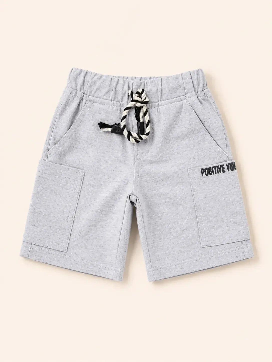 BloomUp Light Grey Cargo Shorts for Boys – Soft Cotton Utility Summer Shorts