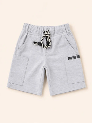 BloomUp Light Grey Cargo Shorts for Boys – Soft Cotton Utility Summer Shorts