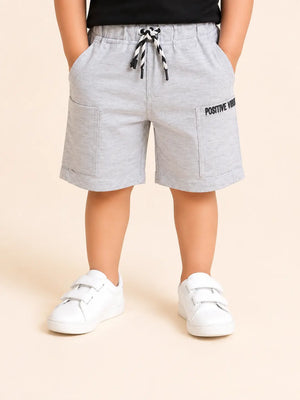 BloomUp Light Grey Cargo Shorts for Boys – Soft Cotton Utility Summer Shorts