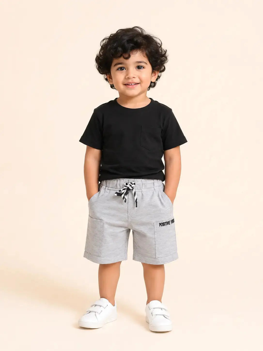 BloomUp Light Grey Cargo Shorts for Boys – Soft Cotton Utility Summer Shorts
