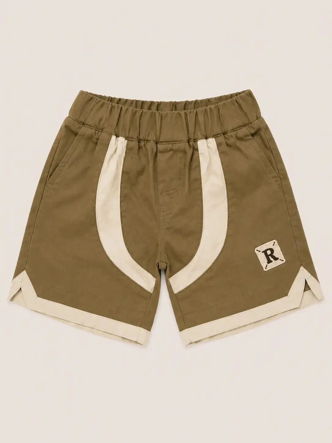 BloomUp Olive Green Contrast Panel Shorts for Boys – Soft Cotton Casual Summer Shorts