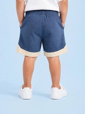 BloomUp Navy Blue Contrast Panel Shorts for Boys – Soft Cotton Casual Summer Shorts