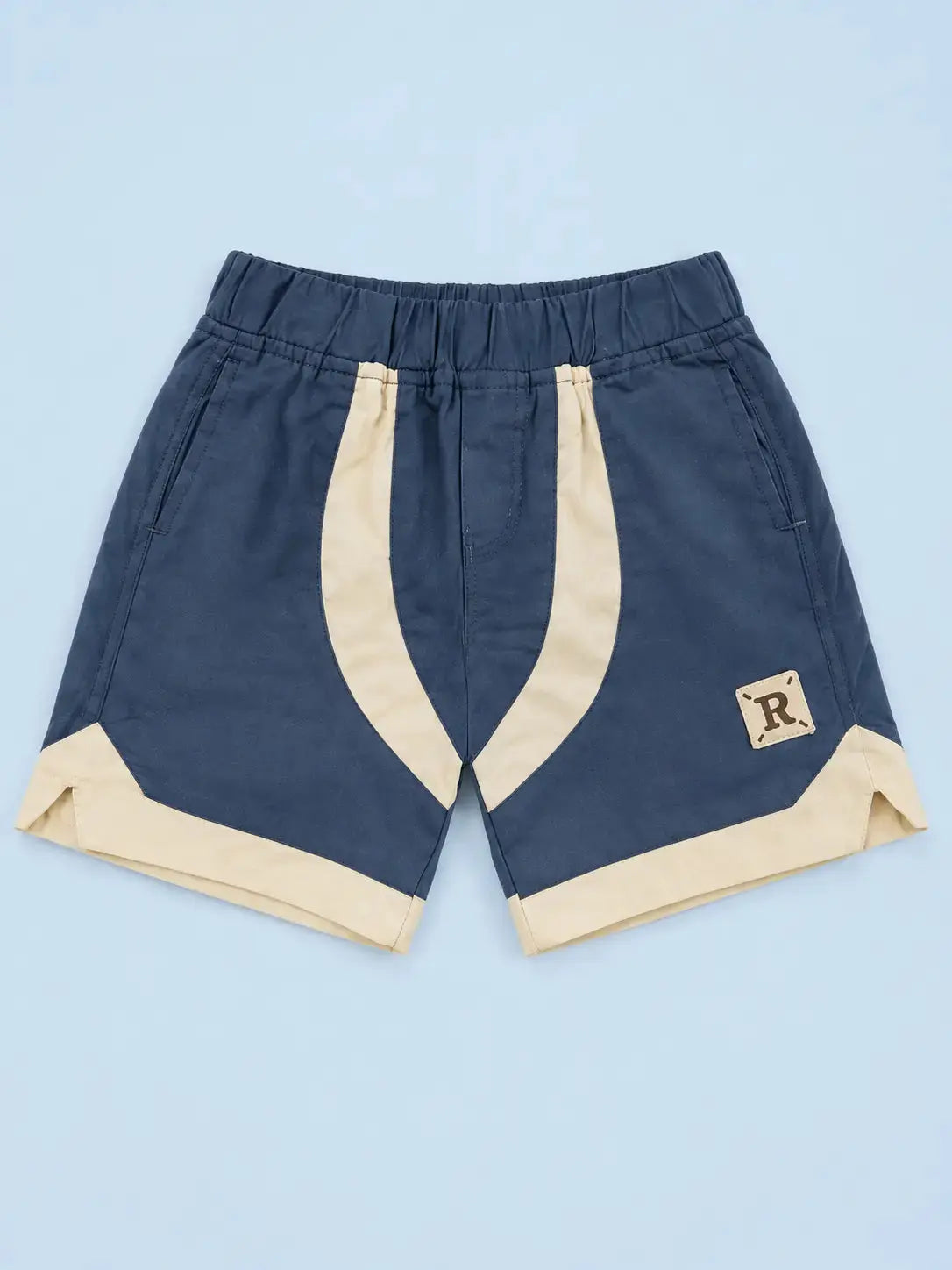BloomUp Navy Blue Contrast Panel Shorts for Boys – Soft Cotton Casual Summer Shorts
