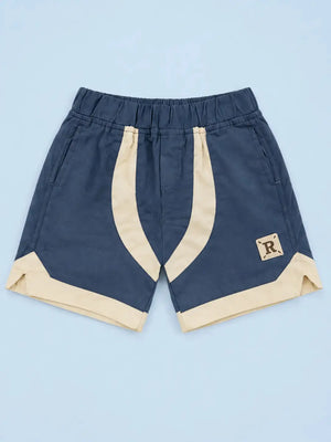 BloomUp Navy Blue Contrast Panel Shorts for Boys – Soft Cotton Casual Summer Shorts