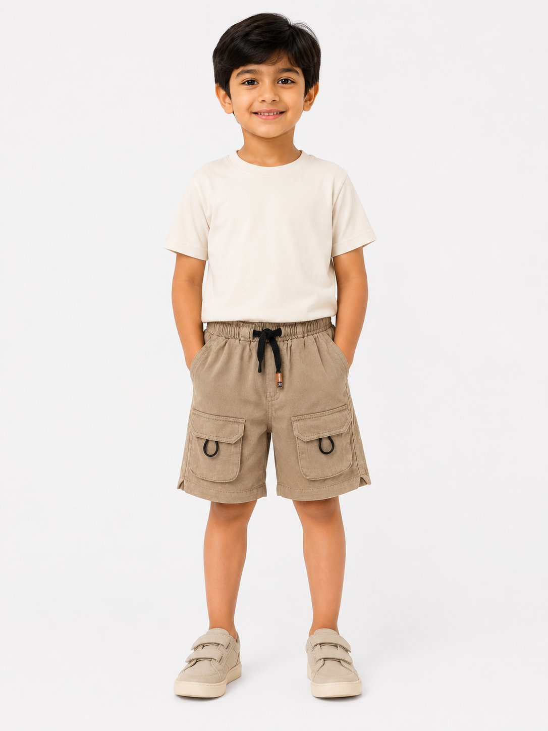 Boys Tan Cargo Shorts With Soft Cotton Bottom Wear BloomUp