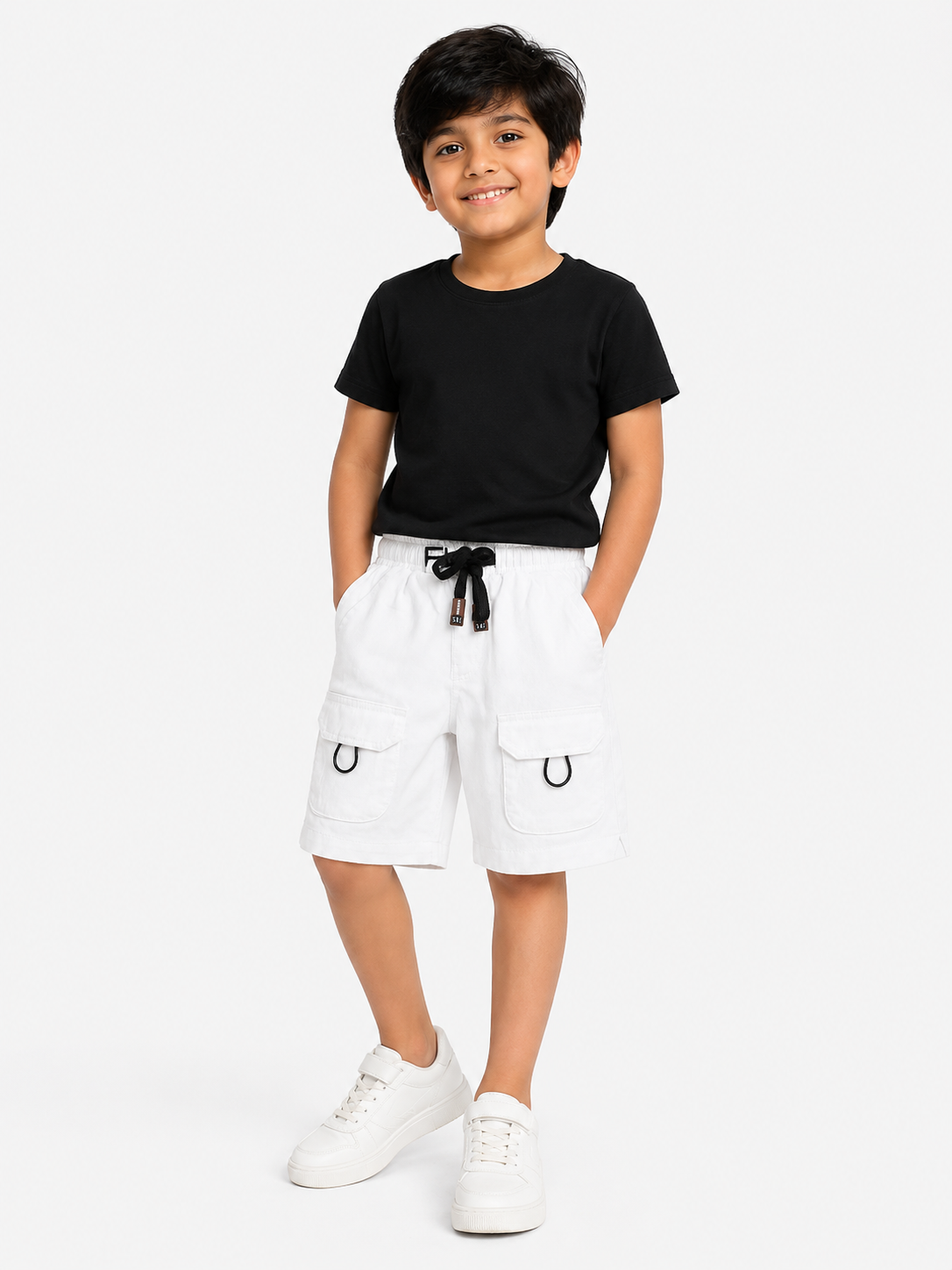 Boys White Cargo Shorts With Soft Cotton Bottom Wear BloomUp