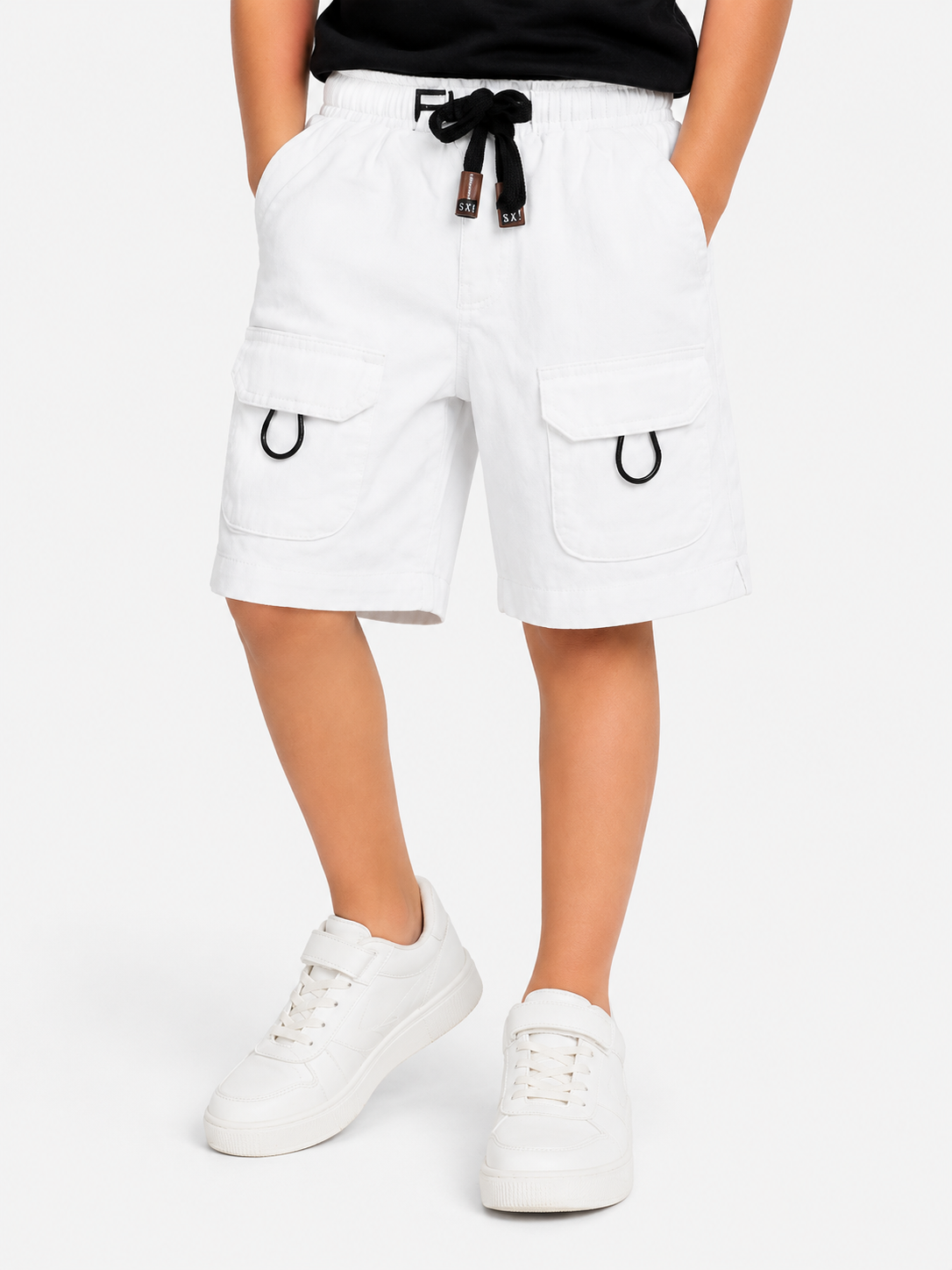 Boys White Cargo Shorts With Soft Cotton Bottom Wear BloomUp