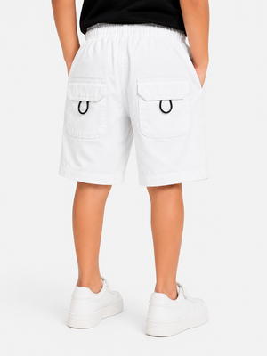 Boys White Cargo Shorts With Soft Cotton Bottom Wear BloomUp