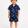 Navy Blue Palm Print Boys Co-Ord Set – Soft Cotton Summer Wear for Kids