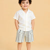 White Leaf Print Shirt & Mint Striped Shorts Co-ord Set for Boys – Soft Cotton Summer Outfit