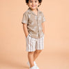 Beige Leaf Print Shirt & Striped Shorts Co-ord Set for Boys – Soft Cotton Summer Outfit
