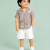Grey Printed Shirt & White Shorts Co-ord Set for Boys – Soft Cotton Summer Casual Outfit